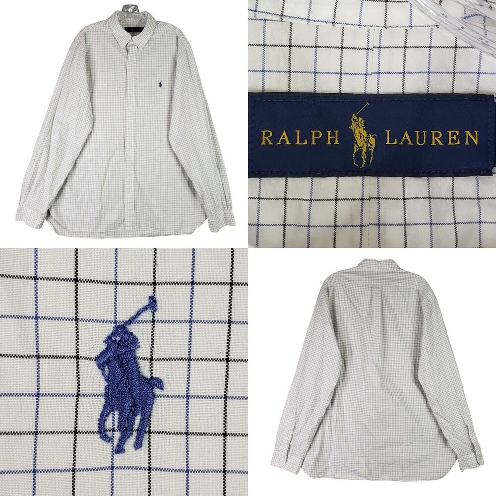 Polo Ralph Lauren Oxford Shirt Mens Size 17.5 XL Plaid White LS Button Down
